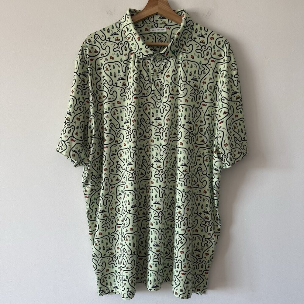 Fore Fathers‎ Men's Golf Polo Shirt 3XL Green Campsite Print Outdoor Nature Dad